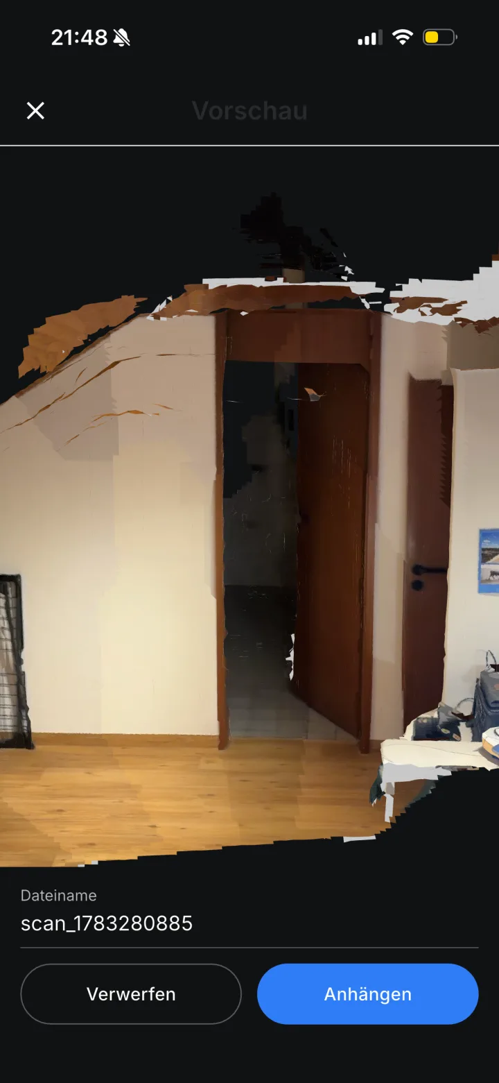 Skava 3D room scan: rotatable room model with live square metre reading