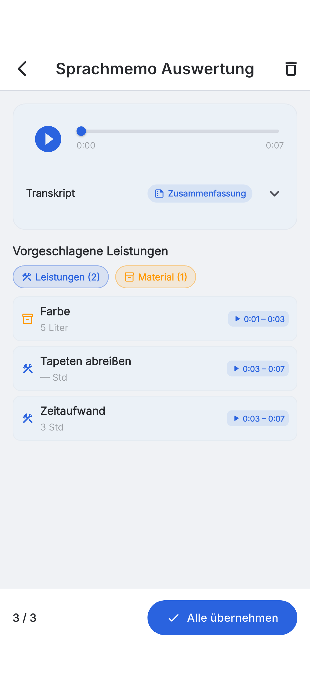 Automatisch erkannte Dachdecker-Leistungen in Skava