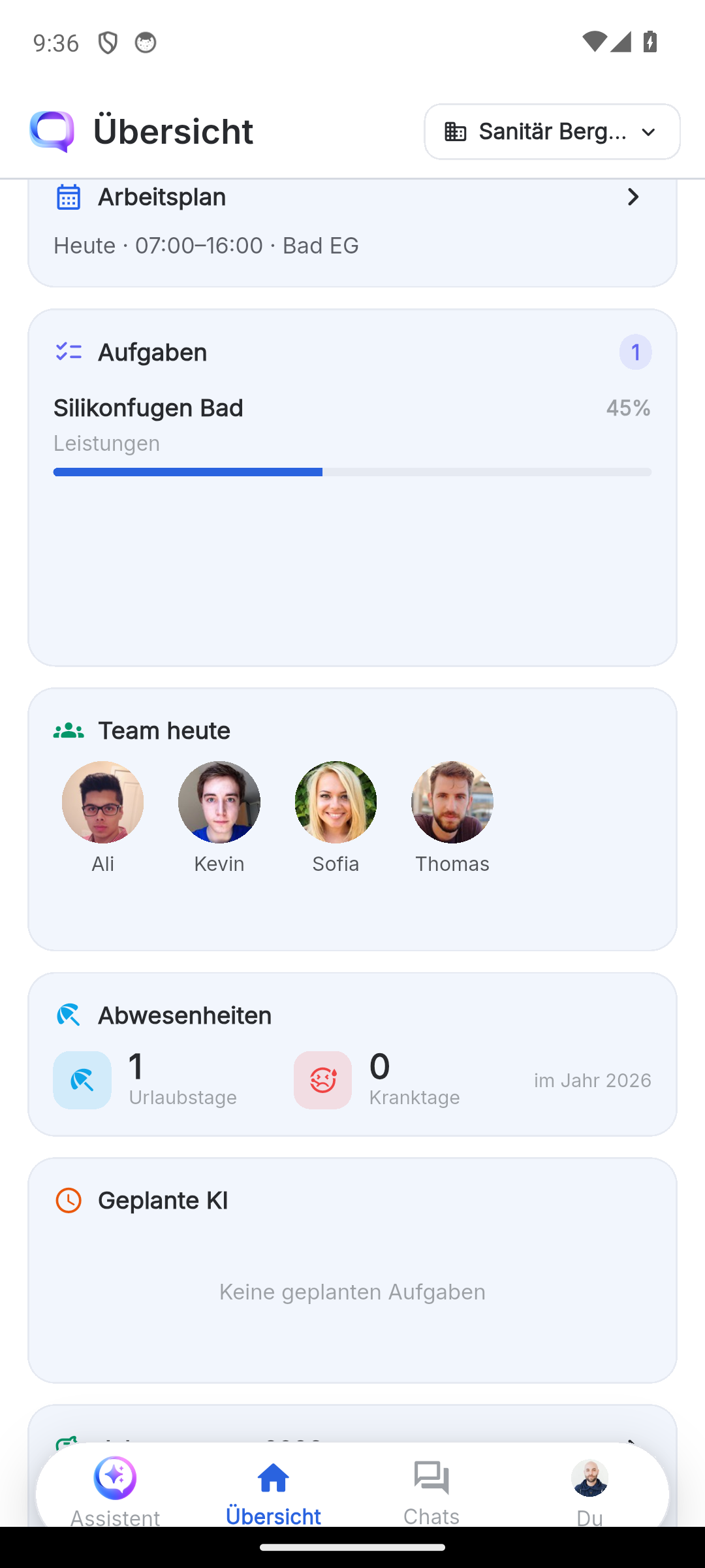 Aktuelle Skava-Projektübersicht für Maleraufträge