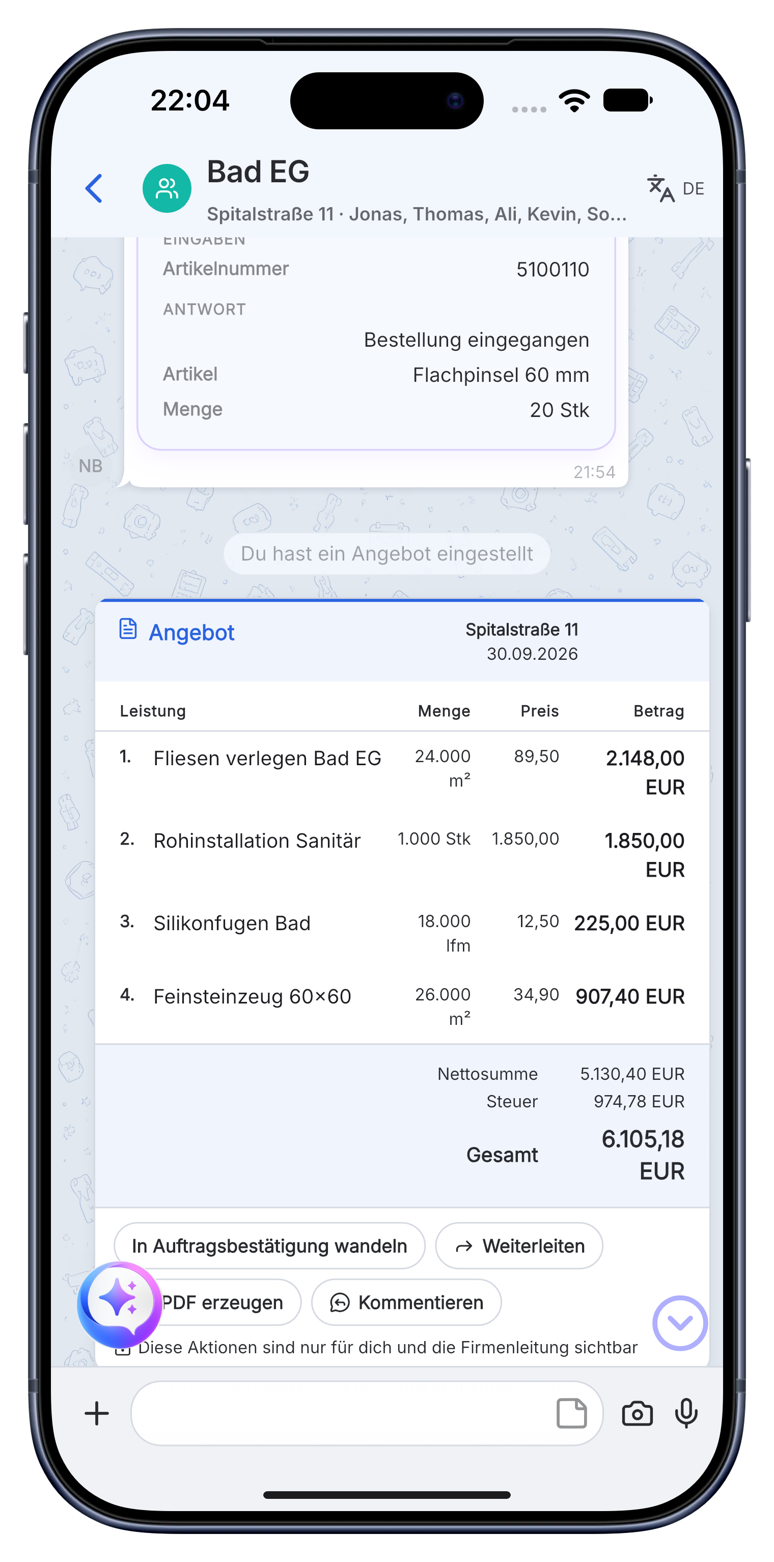 Aktuelle Skava-Leistungsliste für Malerarbeiten