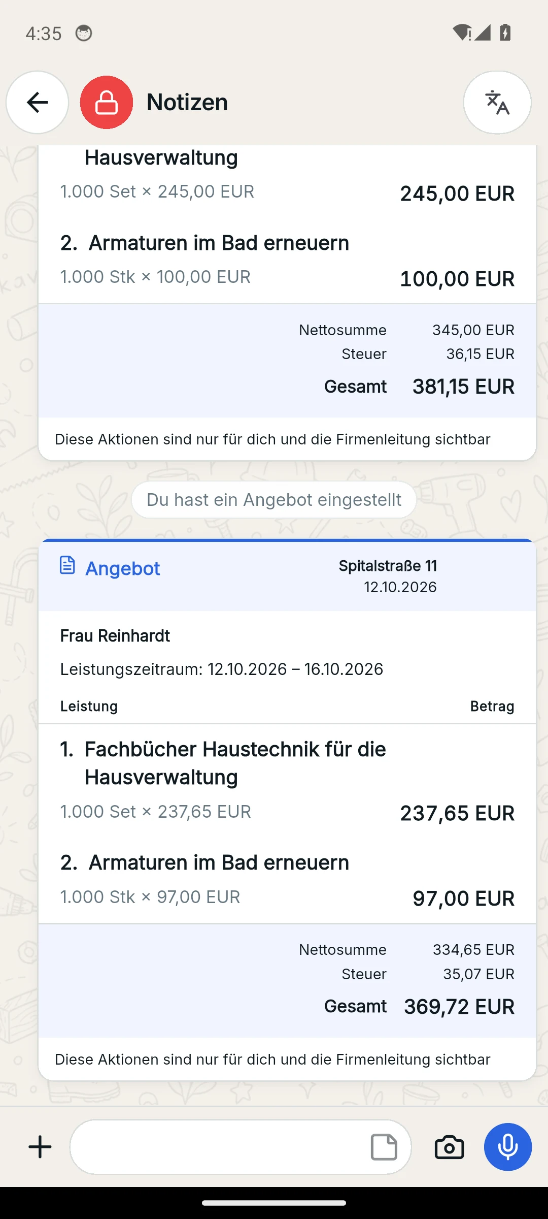 Skava Mobile-App: neue Angebotsfassung im Chat