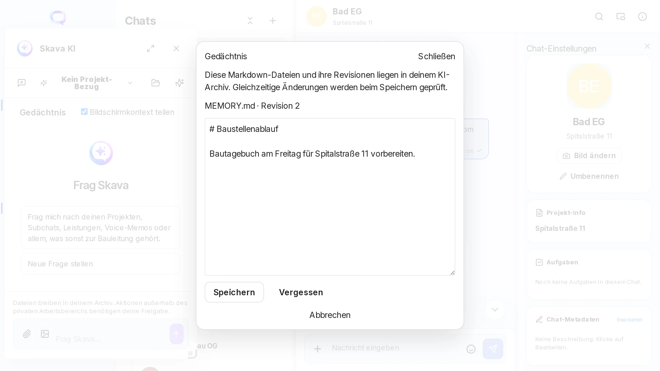 App web Skava: memoria dell'assistente con MEMORY.md